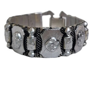 Jewelry Silver Plated Mesh Panel Etched Bracelet